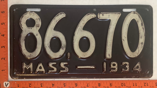 1934 Massachusetts #86,670 Passenger License Plate