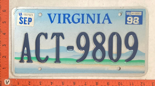 1998 Virginia #ACT-9809 Passenger License Plate (Mountain Base)