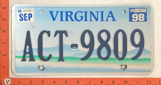 1998 Virginia #ACT-9809 Passenger License Plate (Mountain Base)