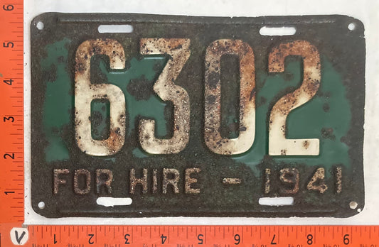 1941 Alaska #6302 For Hire License Plate
