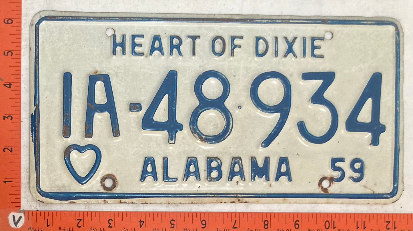 1959 Alabama #1A-48934 Passenger License Plate