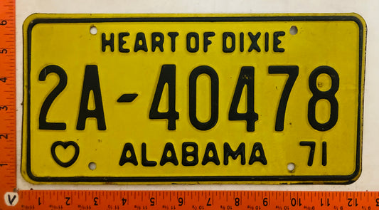 1971 Alabama #2A-40478 Passenger License Plate