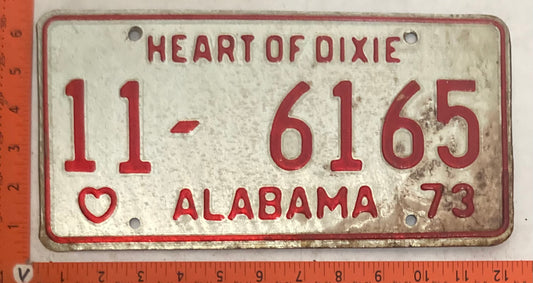1973 Alabama #11-6165 Passenger License Plate
