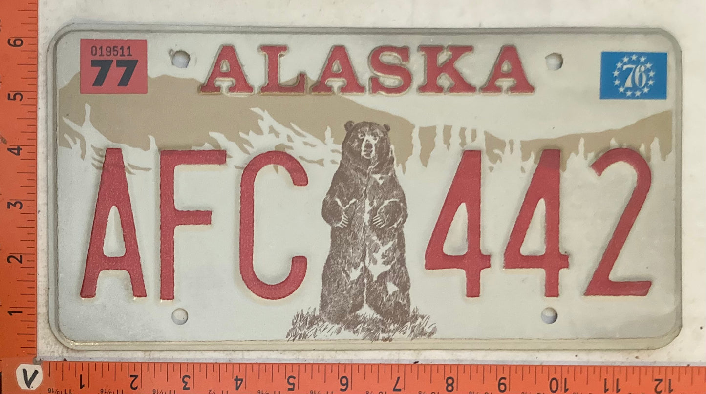 1977 Alaska #AFC 442 Passenger License Plate