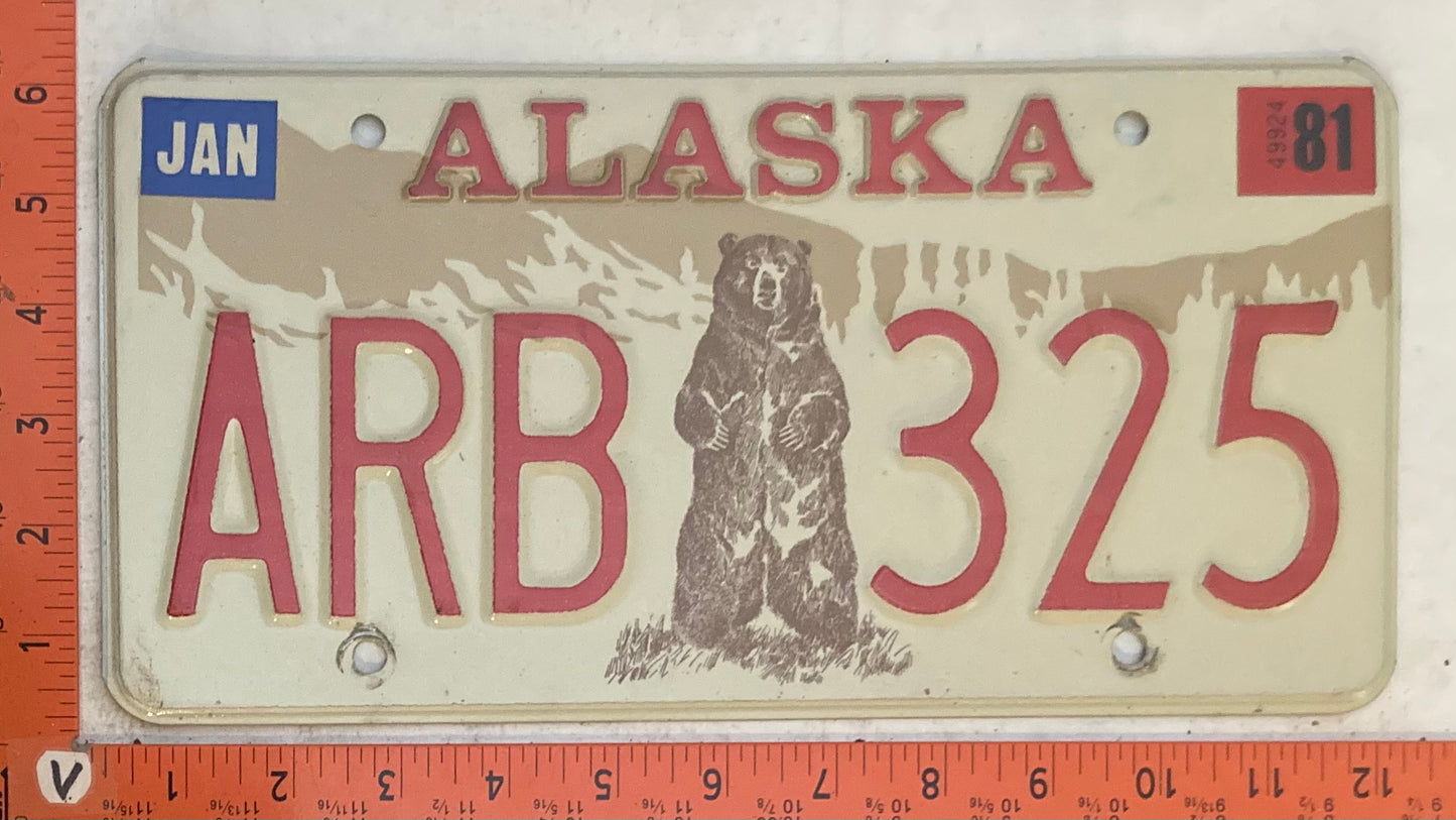 1981 Alaska #ARB 325 Passenger License Plate