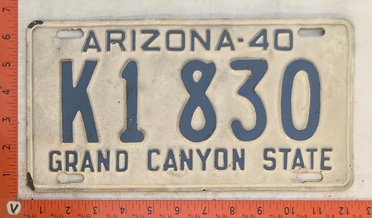 1940 Arizona #K1 830 Passenger License Plate (Repaint)