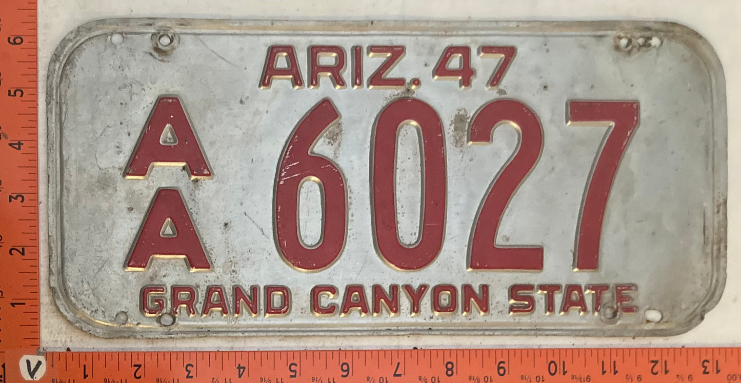 1947 Arizona #A/A 6027 Passenger License Plate