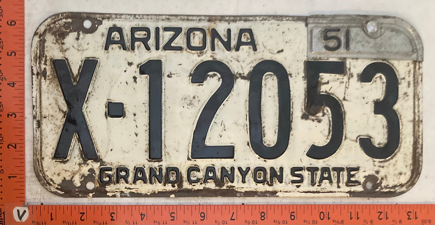 1951 Arizona #X-12053 Passenger License Plate