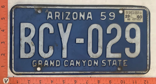 1960 Arizona #BCY-029 Passenger License Plate
