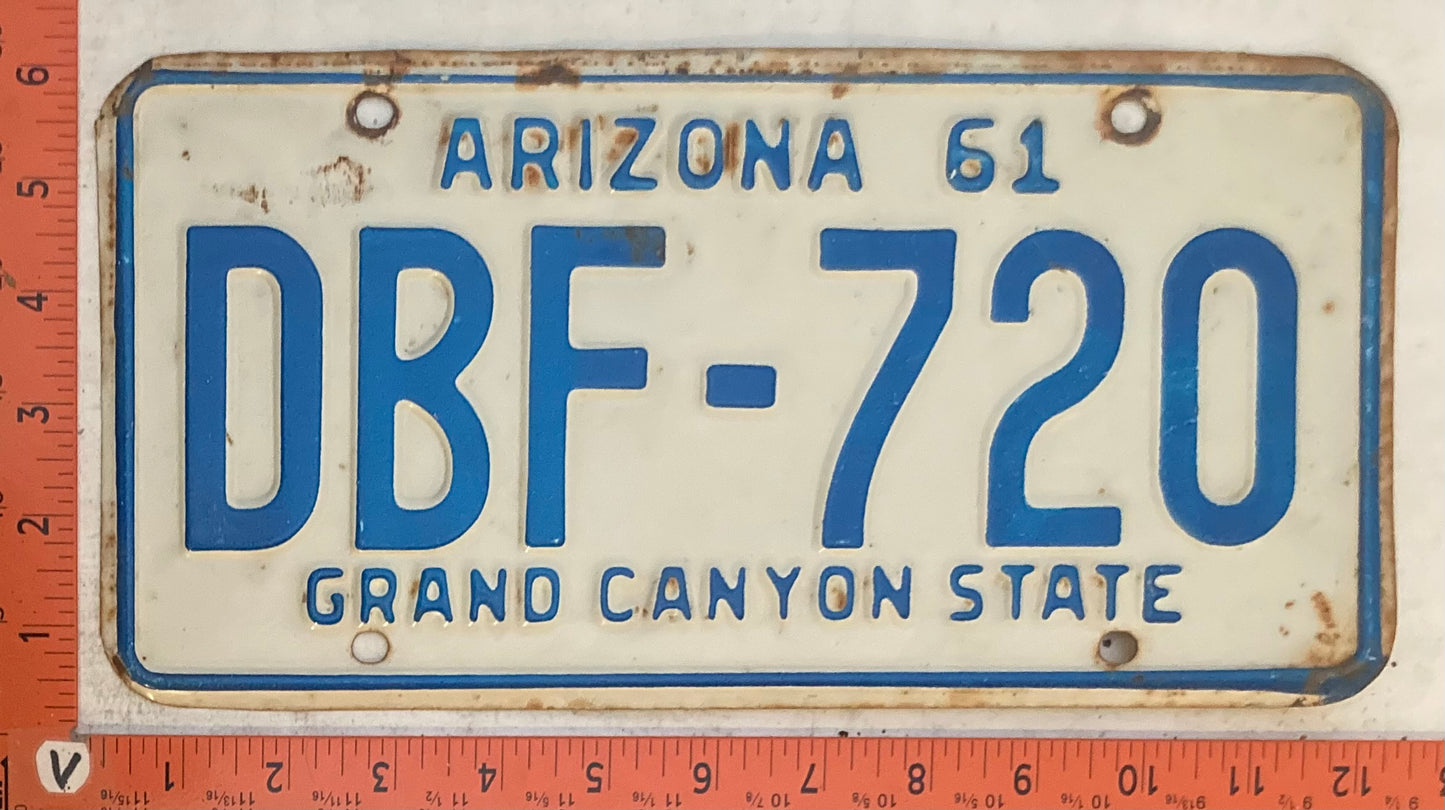 1961 Arizona #DBF-720 Passenger License Plate