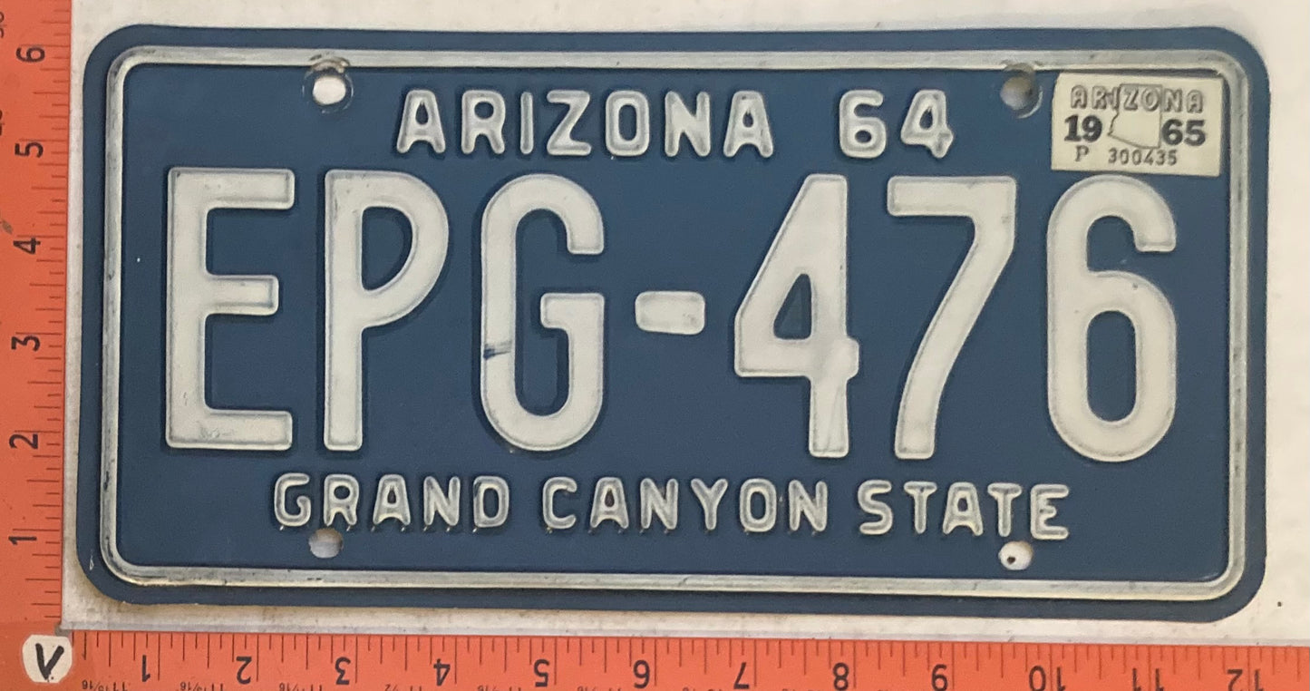 1965 Arizona #EPG-476 Passenger License Plate