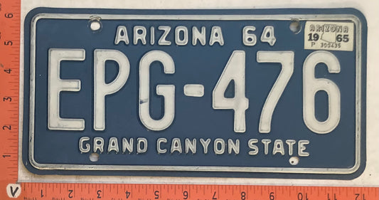 1965 Arizona #EPG-476 Passenger License Plate