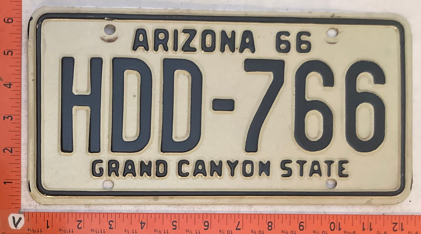 1966 Arizona #HDD-766 Passenger License Plate