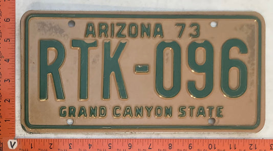 1973 Arizona #RTK-096 Passenger License Plate