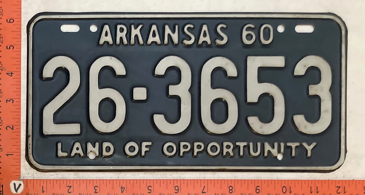1960 Arkansas #26-3653 Passenger License Plate