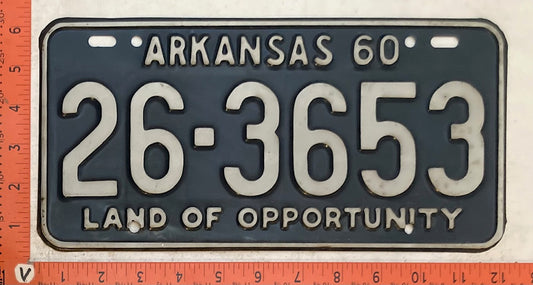 1960 Arkansas #26-3653 Passenger License Plate
