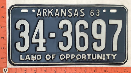 1963 Arkansas #34-3697 Passenger License Plate