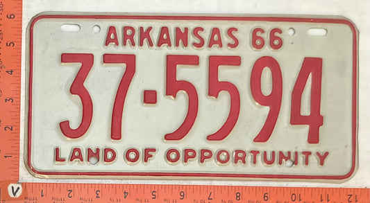 1966 Arkansas #37-5594 Passenger License Plate