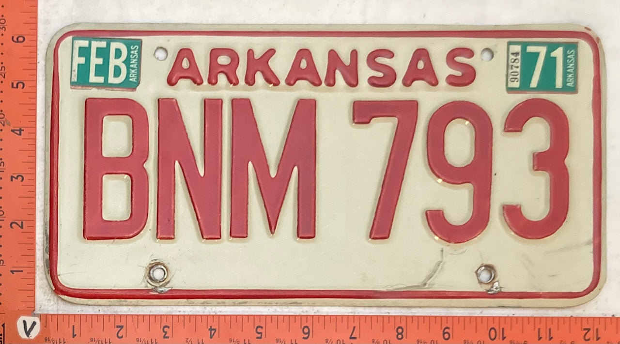 1971 Arkansas #BNM 793 Passenger License Plate