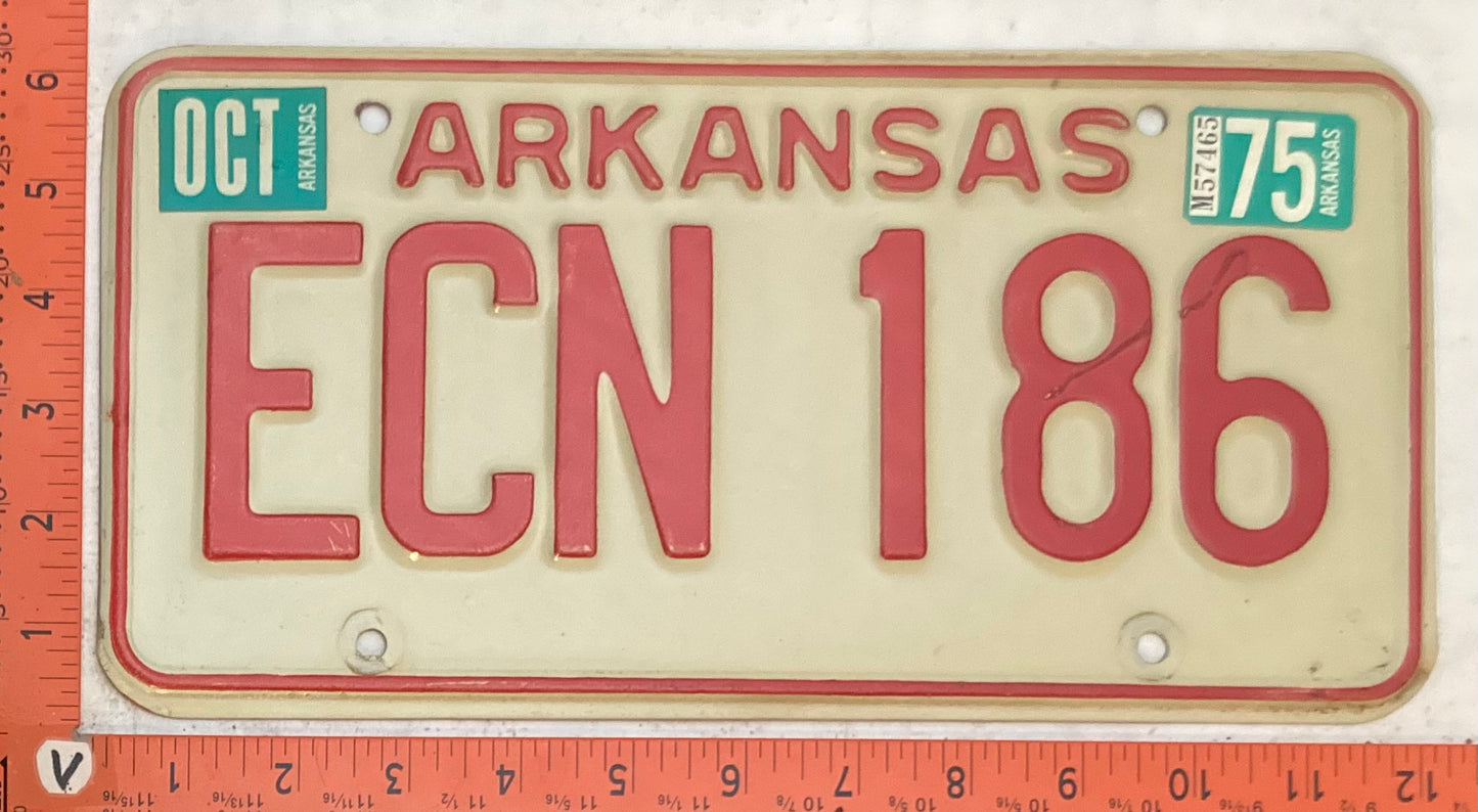 1975 Arkansas #ECN 186 Passenger License Plate