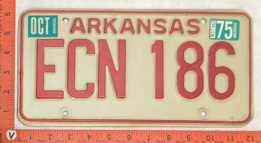1975 Arkansas #ECN 186 Passenger License Plate