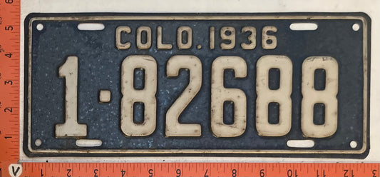1936 Colorado #1-82688 Passenger License Plate