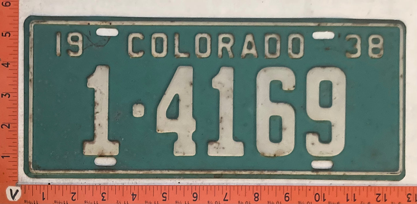 1938 Colorado #1-4169 Passenger License Plate