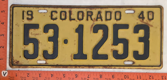 1940 Colorado #53-1253 Passenger License Plate