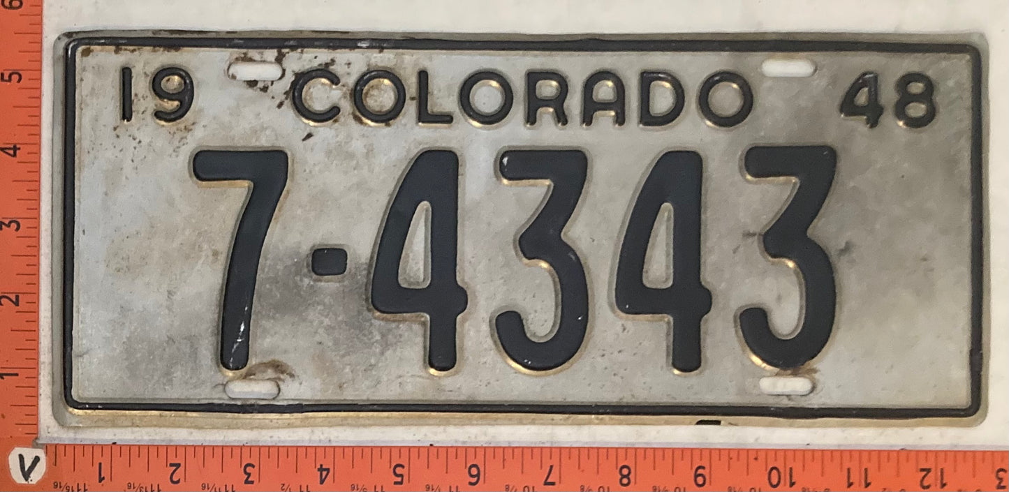 1948 Colorado #7-4343 Passenger License Plate