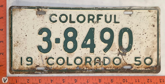 1950 Colorado #3-8490 Passenger License Plate