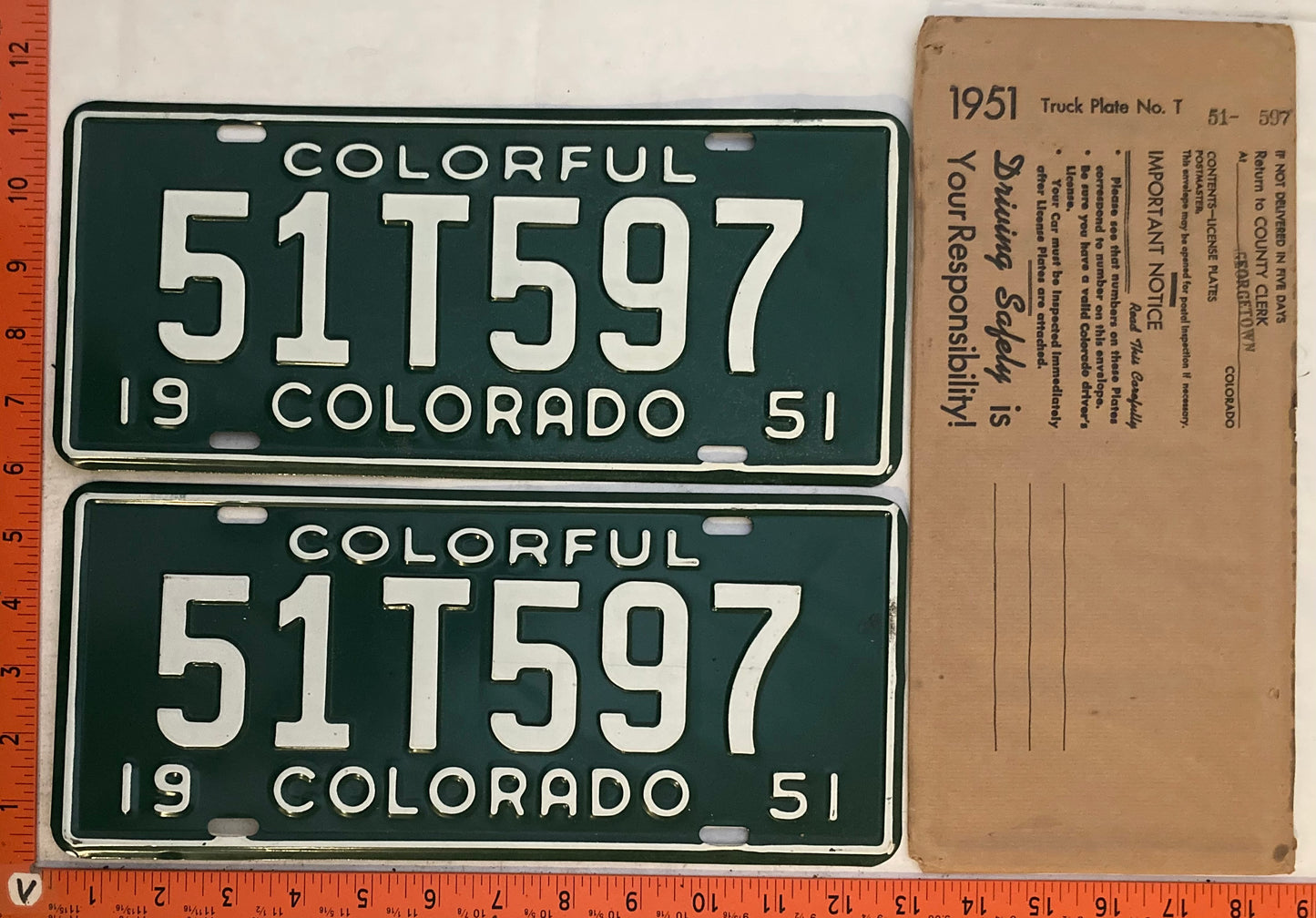 1951 Colorado #51T597 Truck License Plate (Pair)