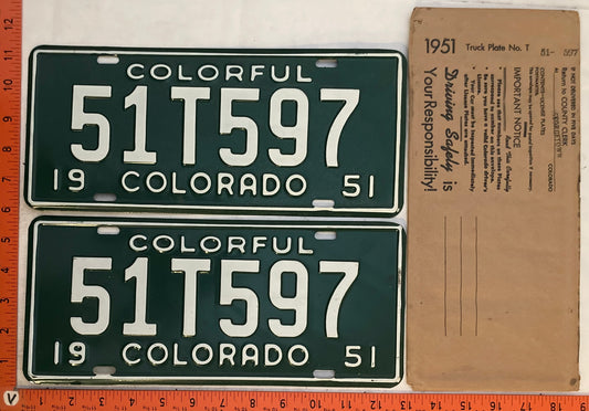 1951 Colorado #51T597 Truck License Plate (Pair)