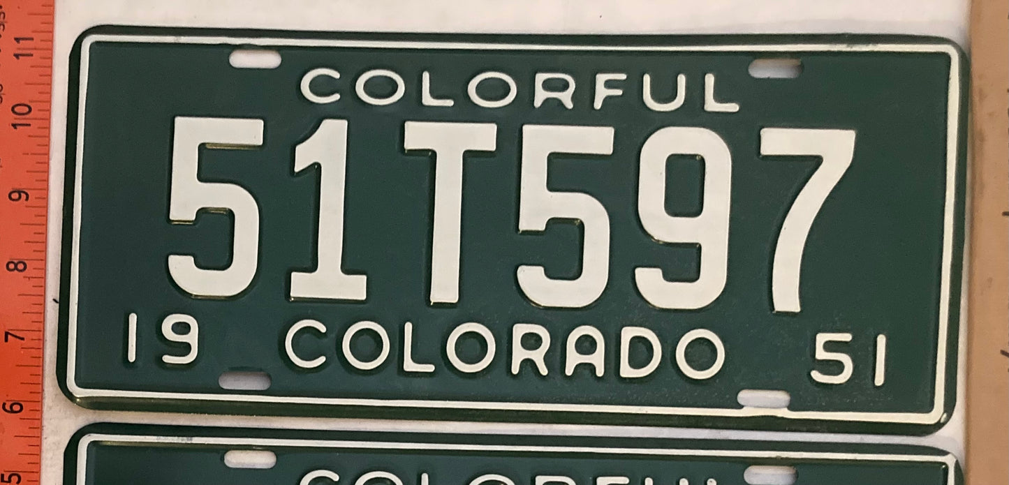 1951 Colorado #51T597 Truck License Plate (Pair)