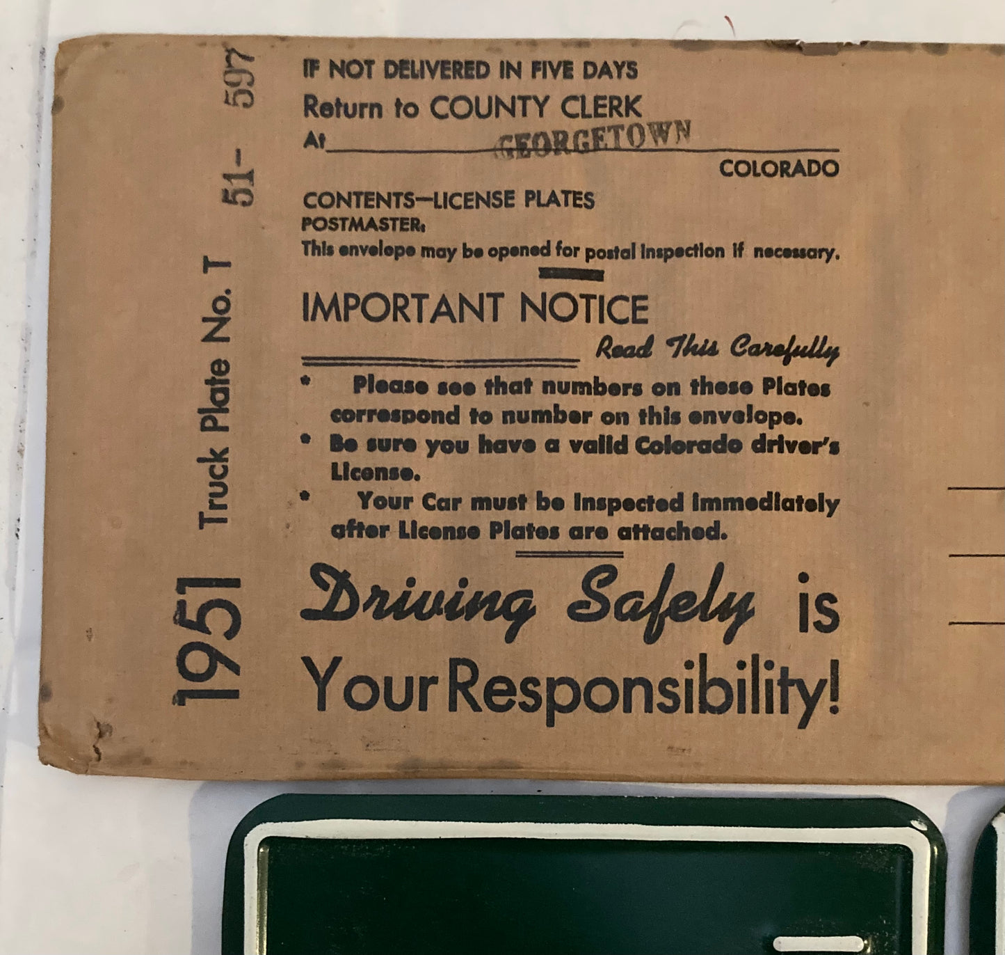 1951 Colorado #51T597 Truck License Plate (Pair)