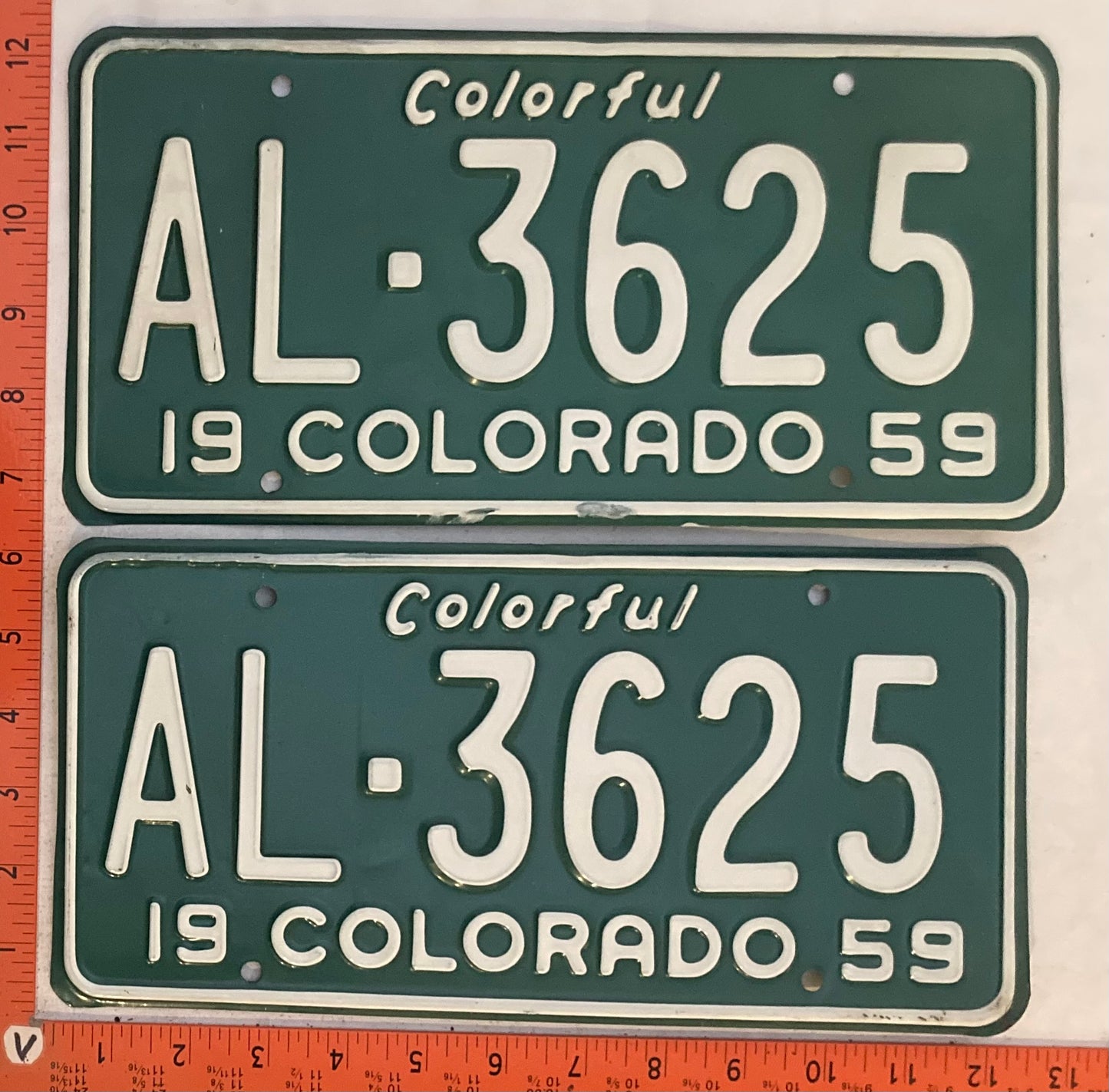 1959 Colorado #AL-3625 Passenger License Plate (Pair)