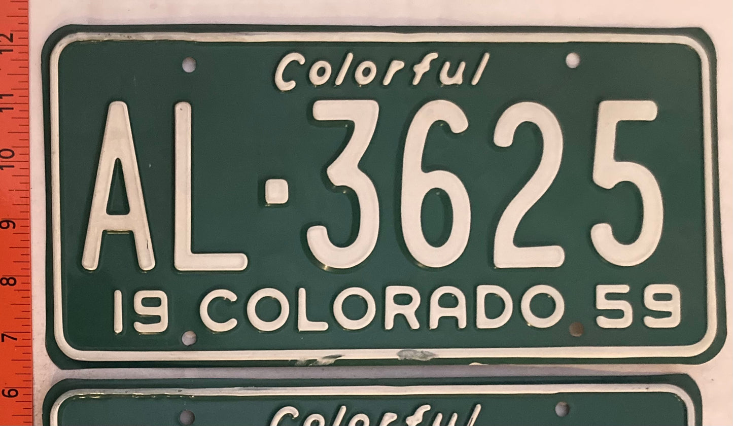 1959 Colorado #AL-3625 Passenger License Plate (Pair)