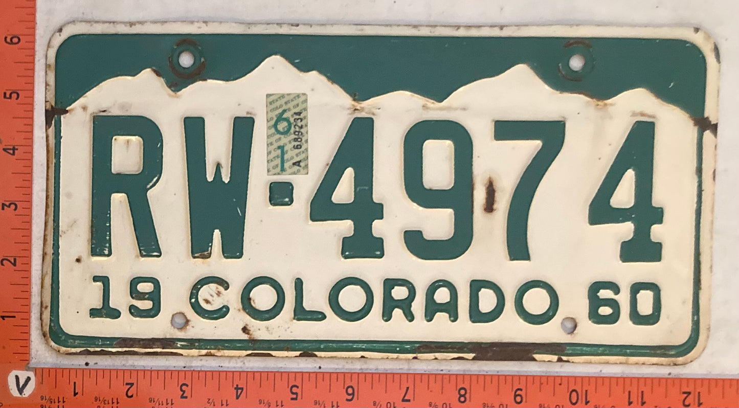 1961 Colorado #RW-4974 Passenger License Plate