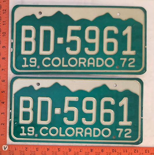 1972 Colorado #BD-5961 Passenger License Plate (Pair)