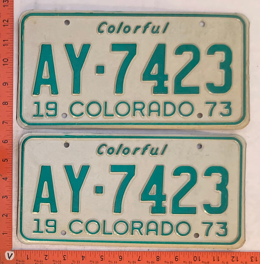 1973 Colorado #AY-7423 Passenger License Plate (Pair)
