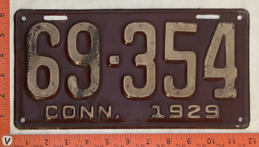 1929 Connecticut #69-354 Passenger License Plate