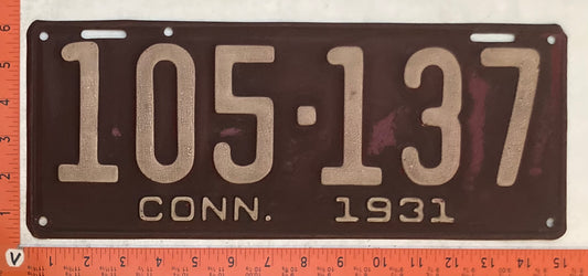 1931 Connecticut #105-137 Passenger License Plate