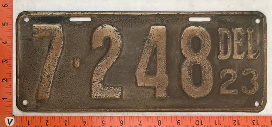 1923 Delaware #7-248 Passenger License Plate