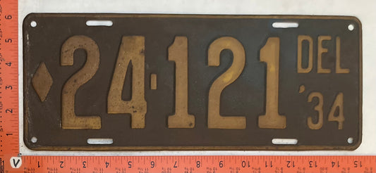 1934 Delaware #24-121 Passenger License Plate