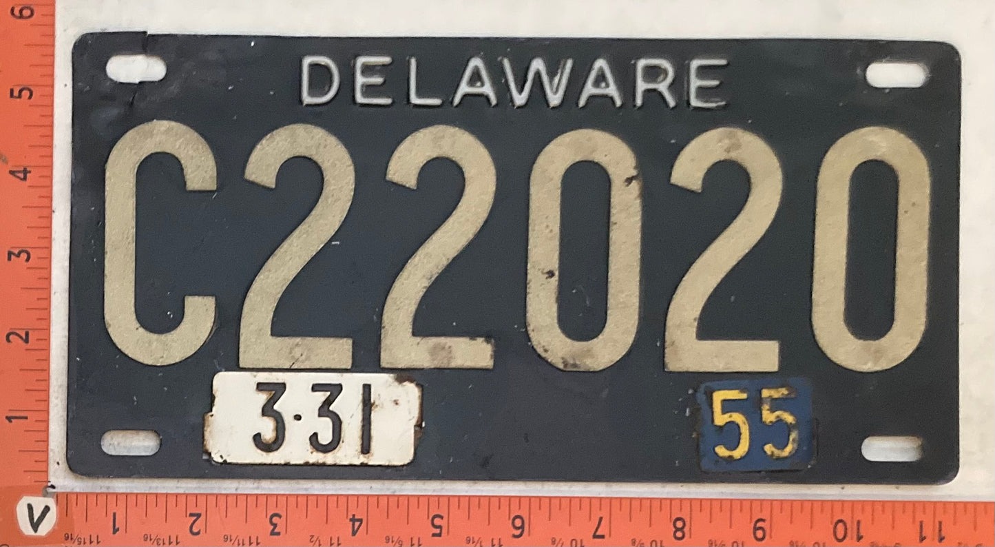 1955 Delaware #C22020 Commercial License Plate (Re-riveted)
