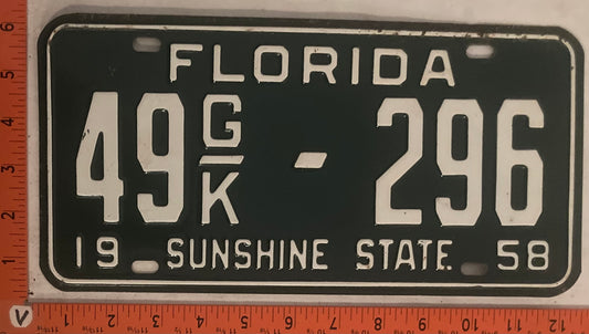 1958 Florida #49 G/K-296 Passenger License Plate