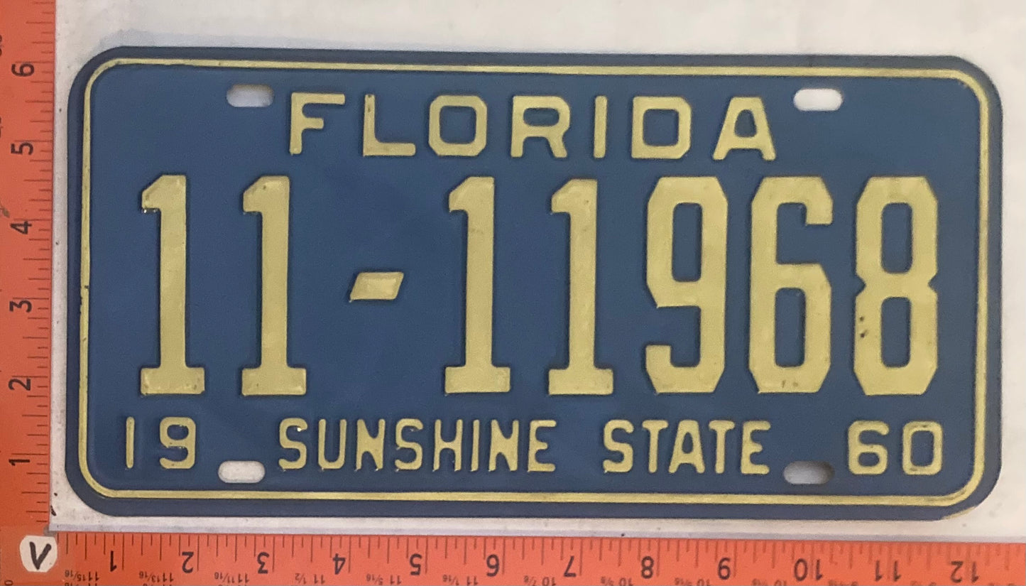 1960 Florida #11-11968 Passenger License Plate