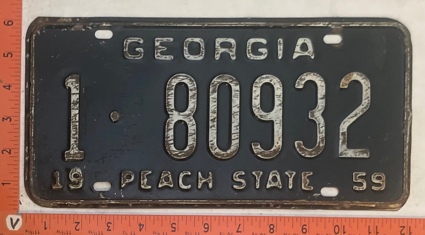 1959 Georgia #1-80932 Passenger License Plate
