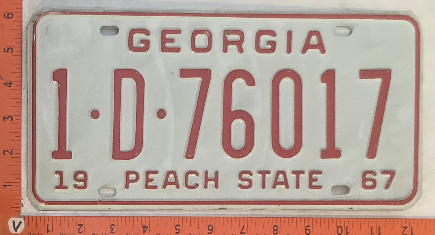1967 Georgia #1-D-76017 Passenger License Plate