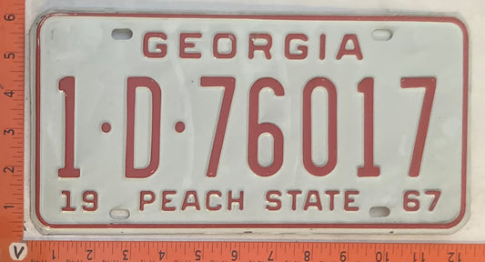 1967 Georgia #1-D-76017 Passenger License Plate