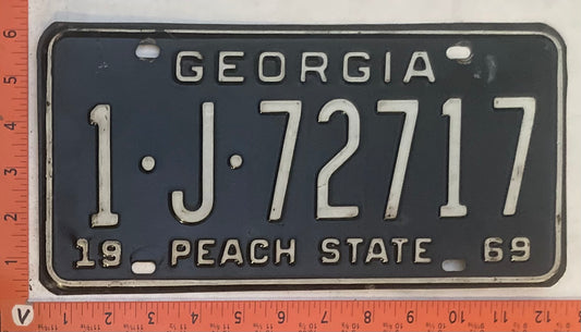 1969 Georgia #1-J-72717 Passenger License Plate